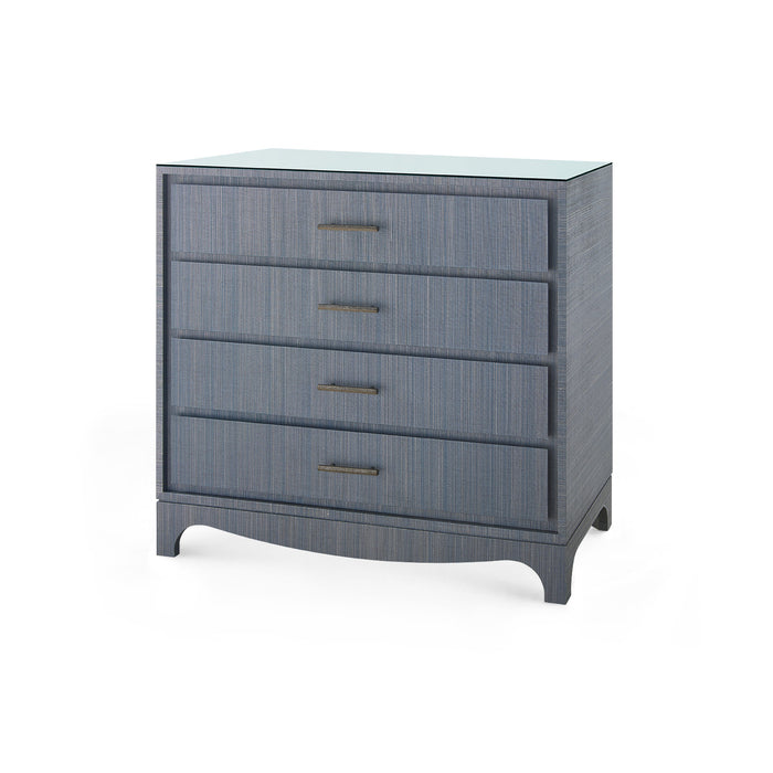 Villa & House Barrett Large 4-Drawer with Glass Top, Denim Mist