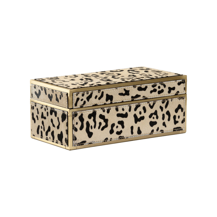 Decorative box with leopard print design on a white background