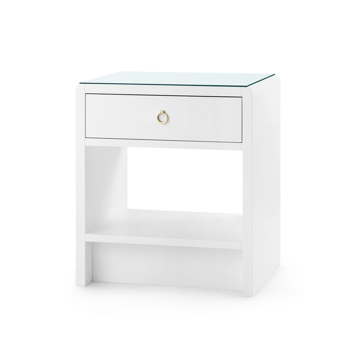 Villa & House Benjamin 1-Drawer Side Table with Glass Top, White Pearl