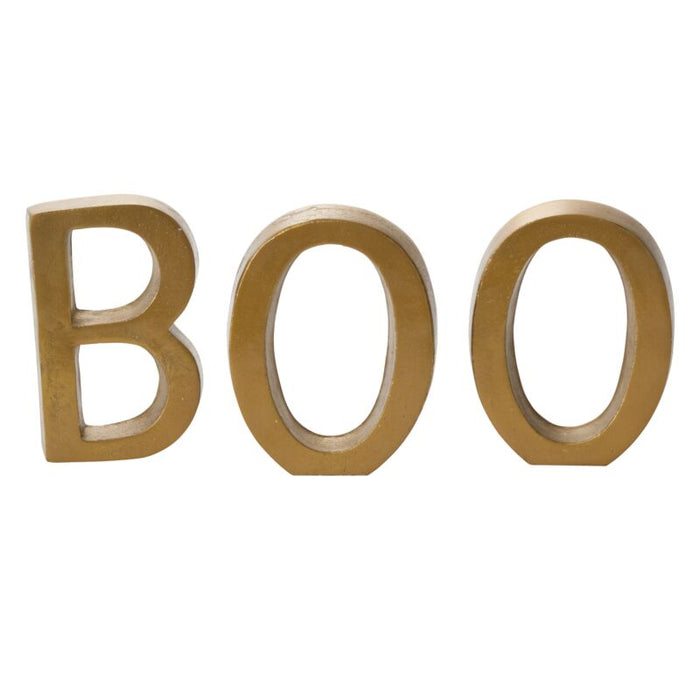 Gold 'BOO' letters on a white background