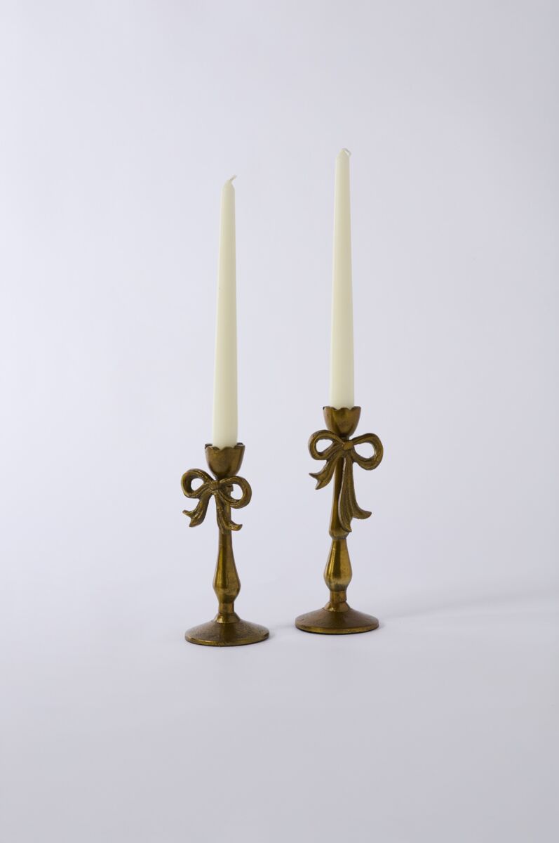 Design Shop Bowtied Candleholder 3"x 7.75", Set of 2