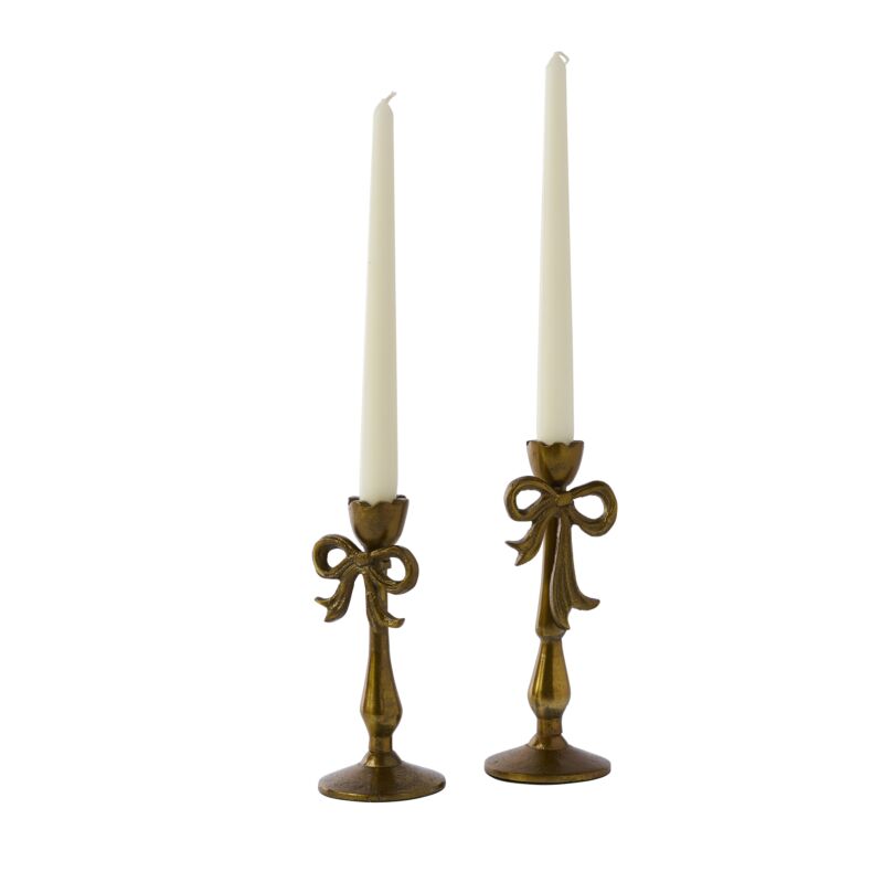 Design Shop Bowtied Candleholder 3"x 7.75", Set of 2