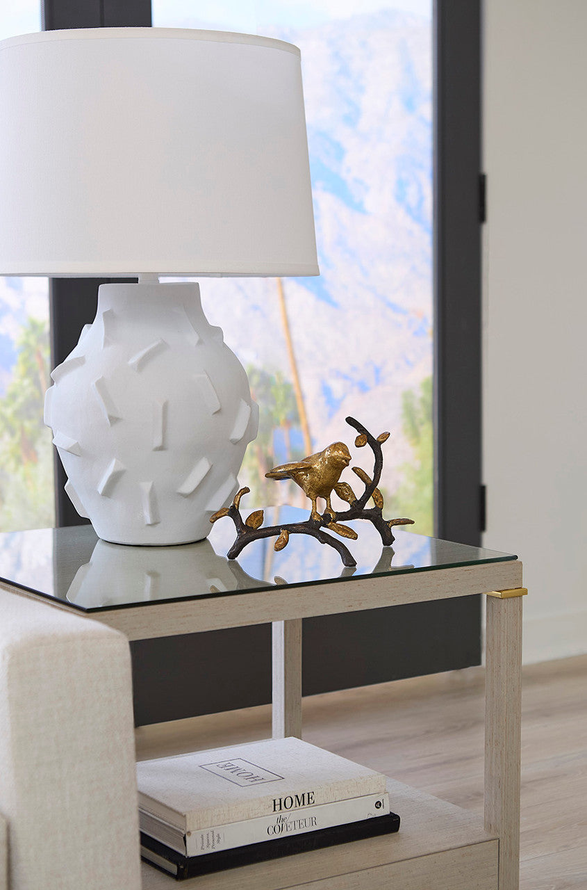 Villa & House Bracque Lamp with Shade 17-inch White Linen, with Nickel, Cool White
