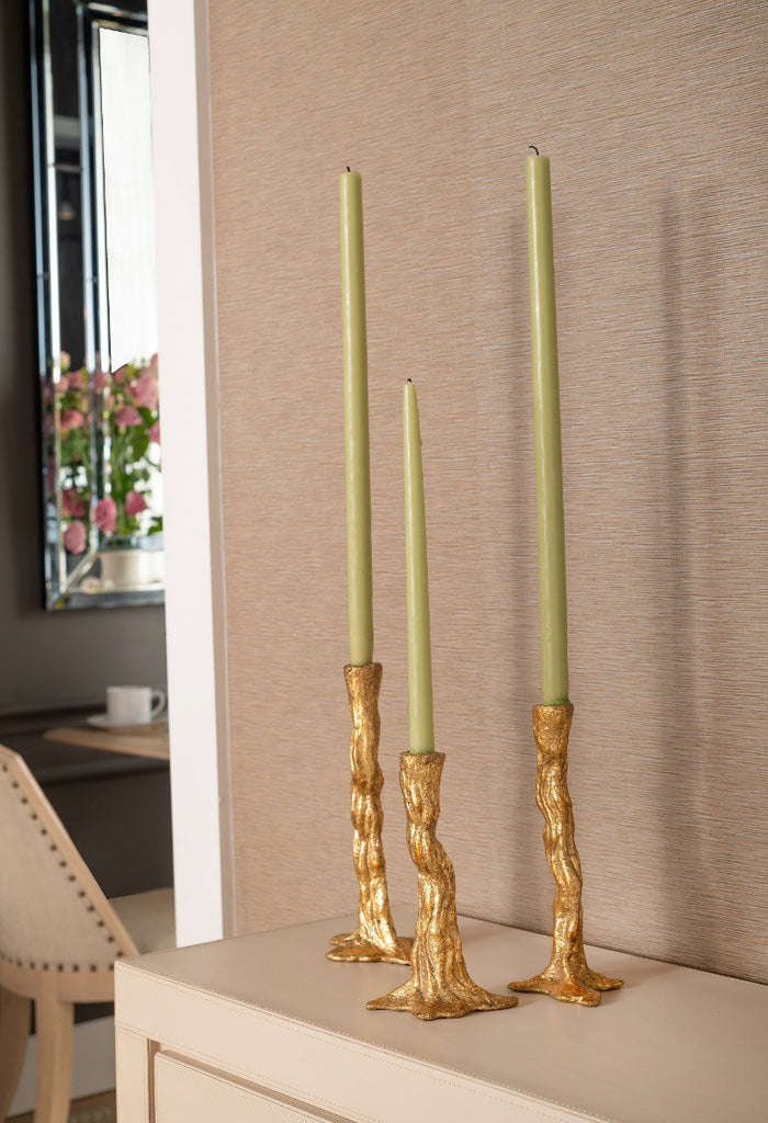 Villa & House Branch Set of 3 Candlesticks, Gold Leaf