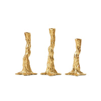 Villa & House Branch Set of 3 Candlesticks, Gold Leaf
