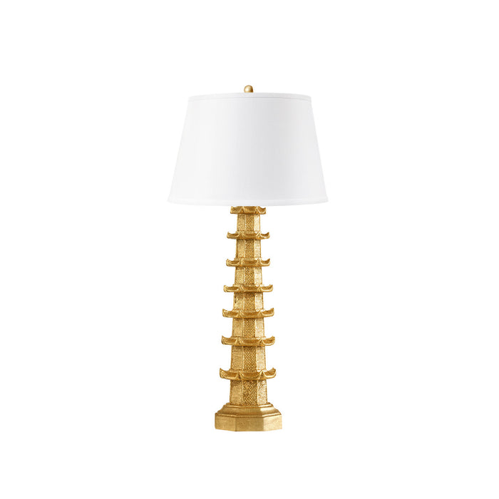 Villa & House Brighton Lamp with Shade 16-inch White Linen, with Gold, Gold Leaf