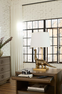 Villa & House Bruno Lamp with Shade 14-inch White Linen, with Nickel, Antique Brass