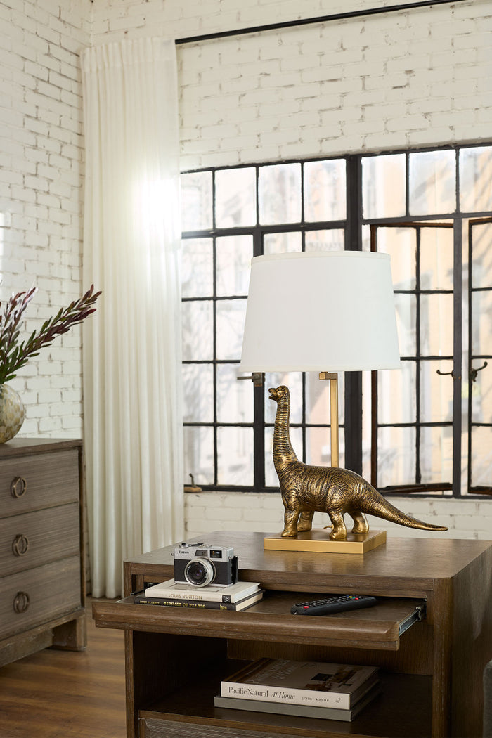 Villa & House Bruno Lamp with Shade 14-inch White Linen, with Nickel, Antique Brass