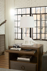 Villa & House Bruno Lamp with Shade 14-inch White Linen, with Nickel, Plaster White