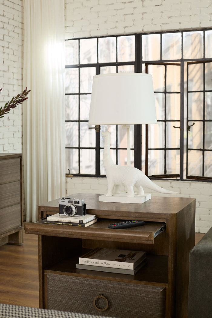 Villa & House Bruno Lamp with Shade 14-inch White Linen, with Nickel, Plaster White