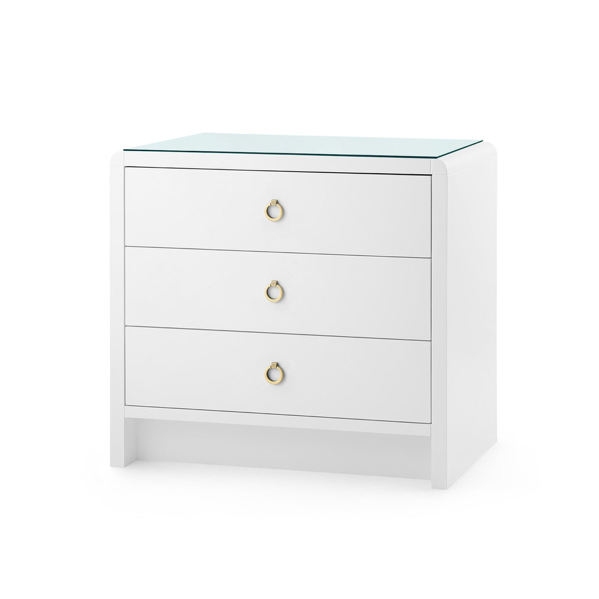 Villa & House Bryant 3-Drawer Side Table with Glass Top, White Pearl