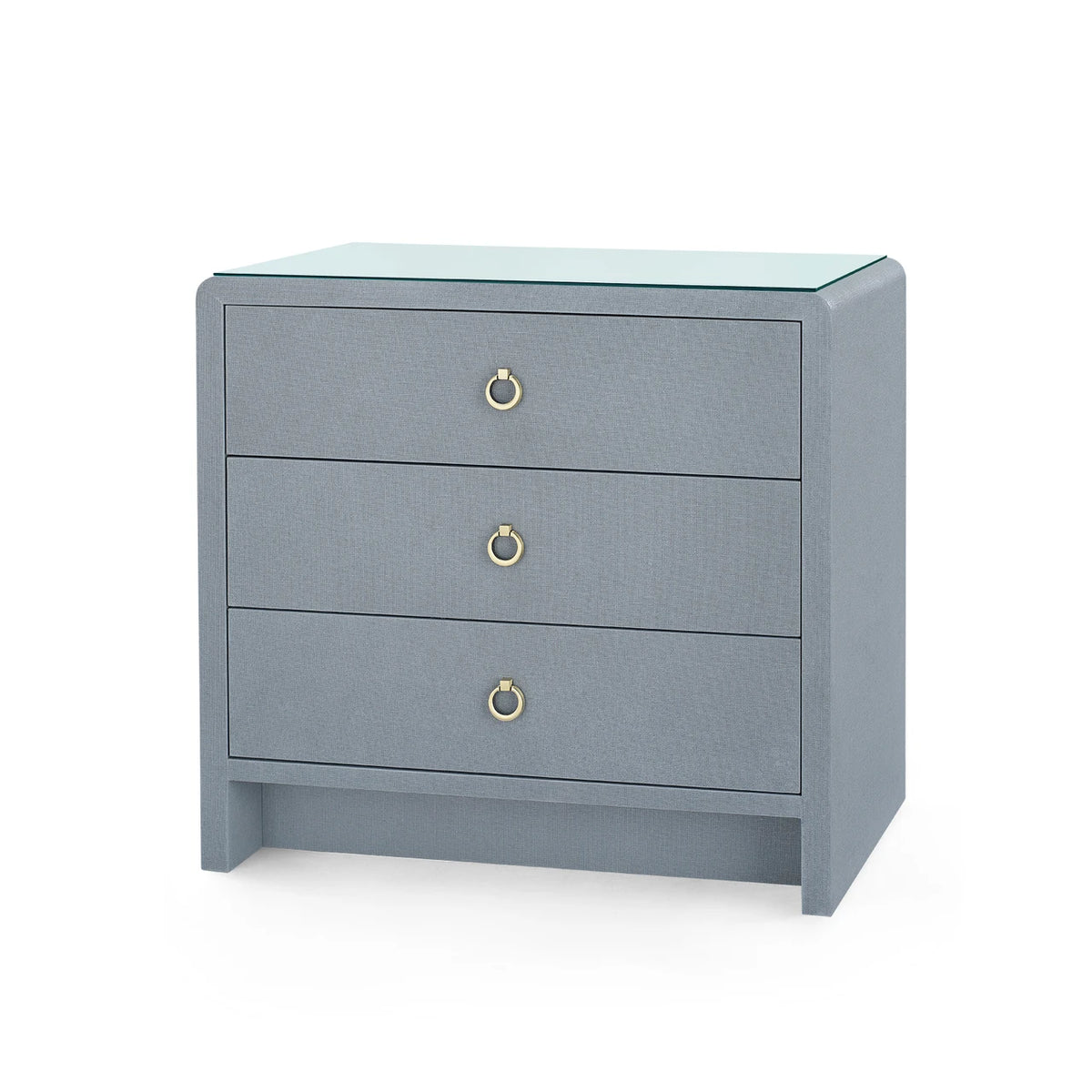 Villa & House Bryant Linen 3-Drawer Side Table with Glass Top, Winter Gray