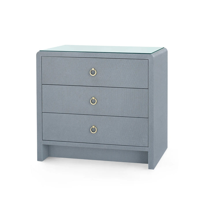 Villa & House Bryant Linen 3-Drawer Side Table with Glass Top, Winter Gray