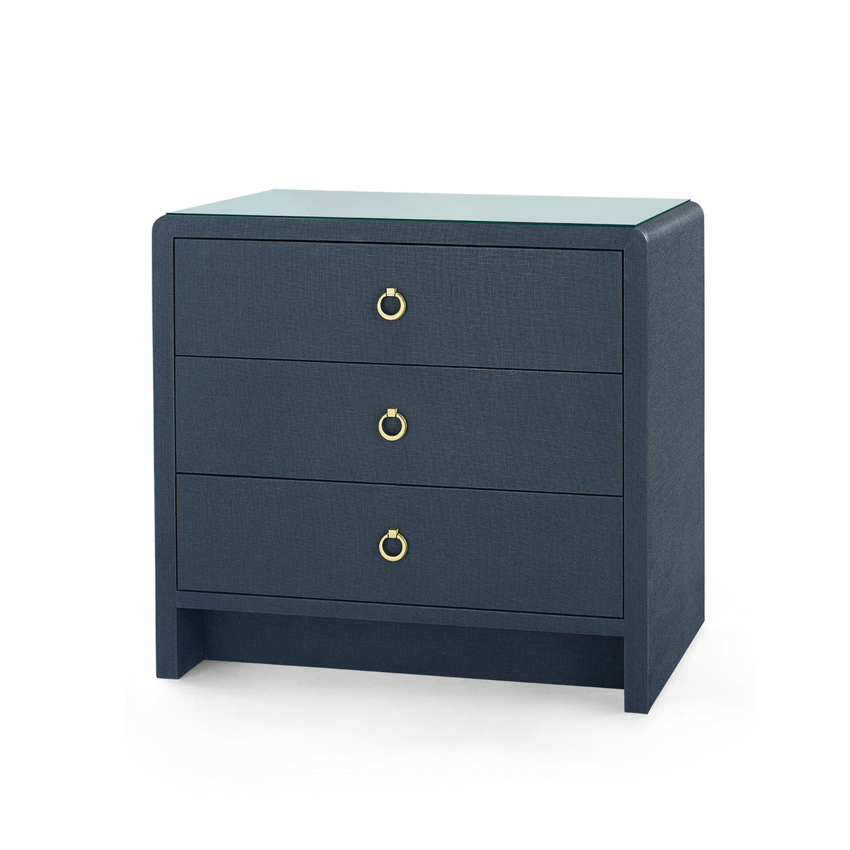 Villa & House Bryant Linen 3-Drawer Side Table with Glass Top, Blue Steel