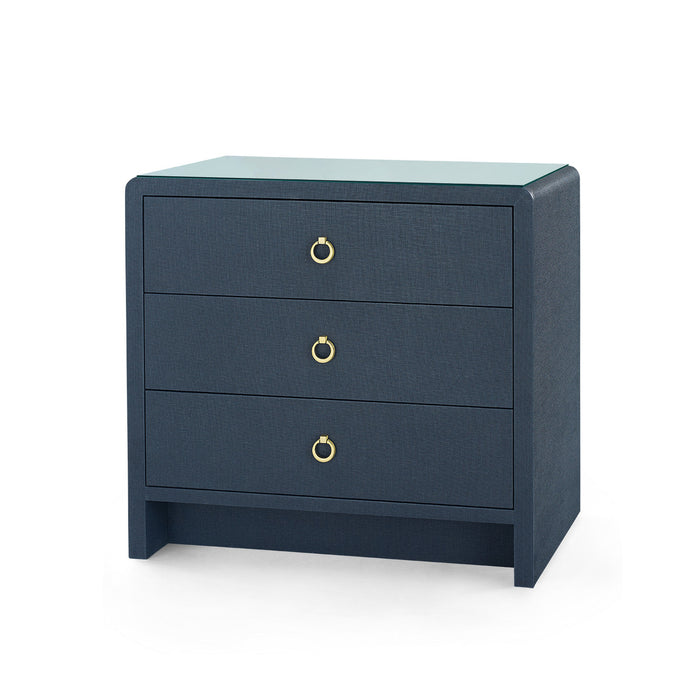Villa & House Bryant Linen 3-Drawer Side Table with Glass Top, Blue Steel