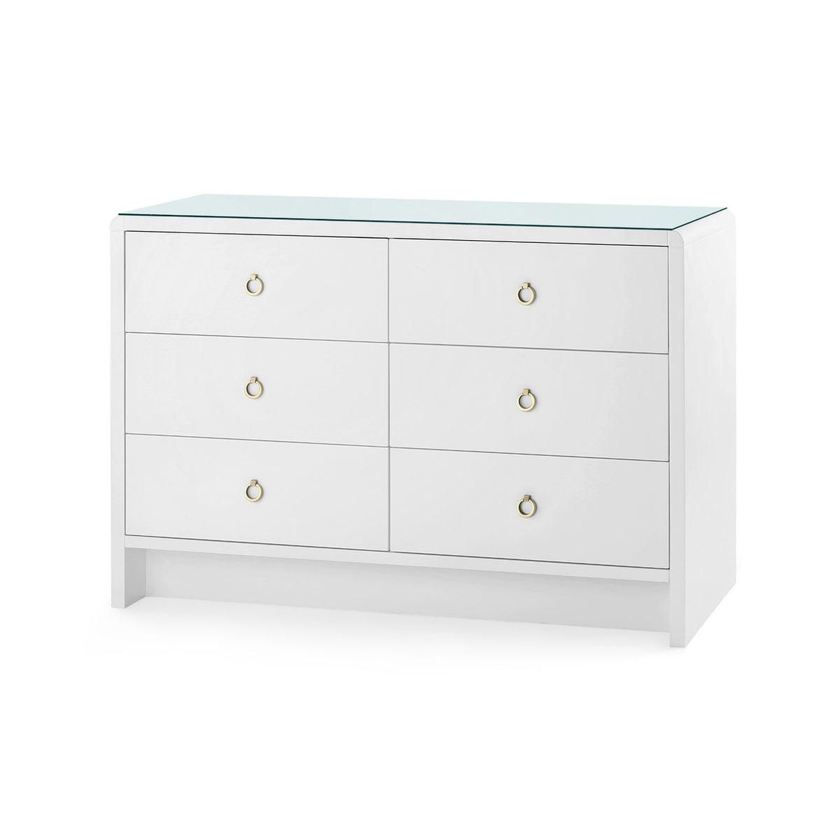 Villa & House Bryant Extra Large 6-Drawer with Glass Top, White Pearl