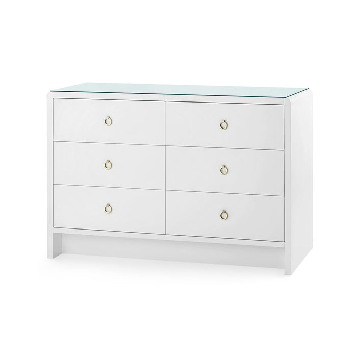 Villa & House Bryant Extra Large 6-Drawer with Glass Top, White Pearl