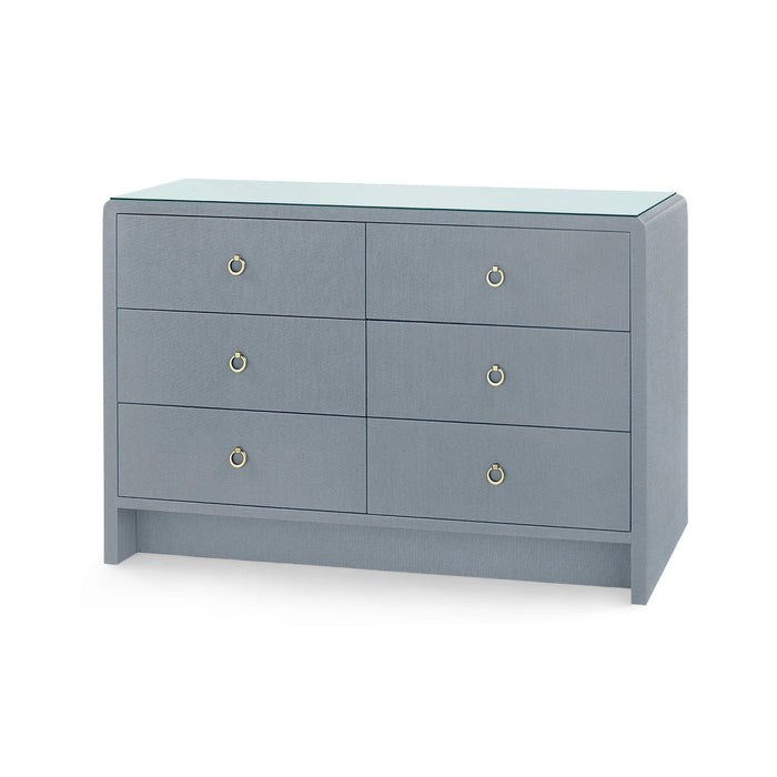 Villa & House Bryant Linen Extra Large 6-Drawer with Glass Top, Winter Gray