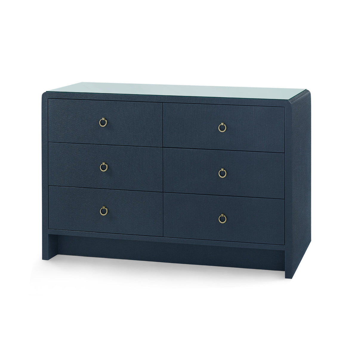 Villa & House Bryant Linen Extra Large 6-Drawer with Glass Top, Blue Steel