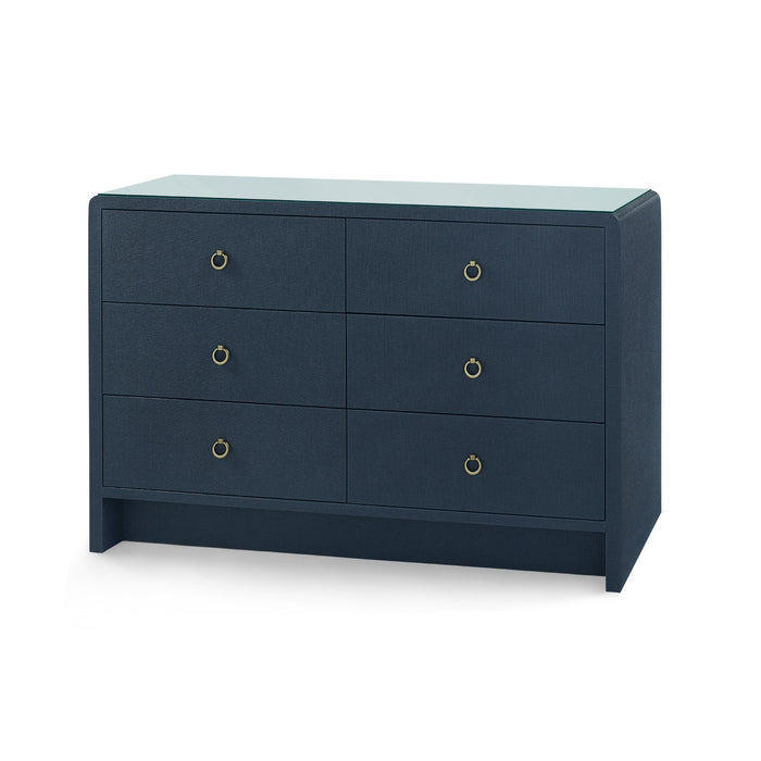 Villa & House Bryant Linen Extra Large 6-Drawer with Glass Top, Blue Steel