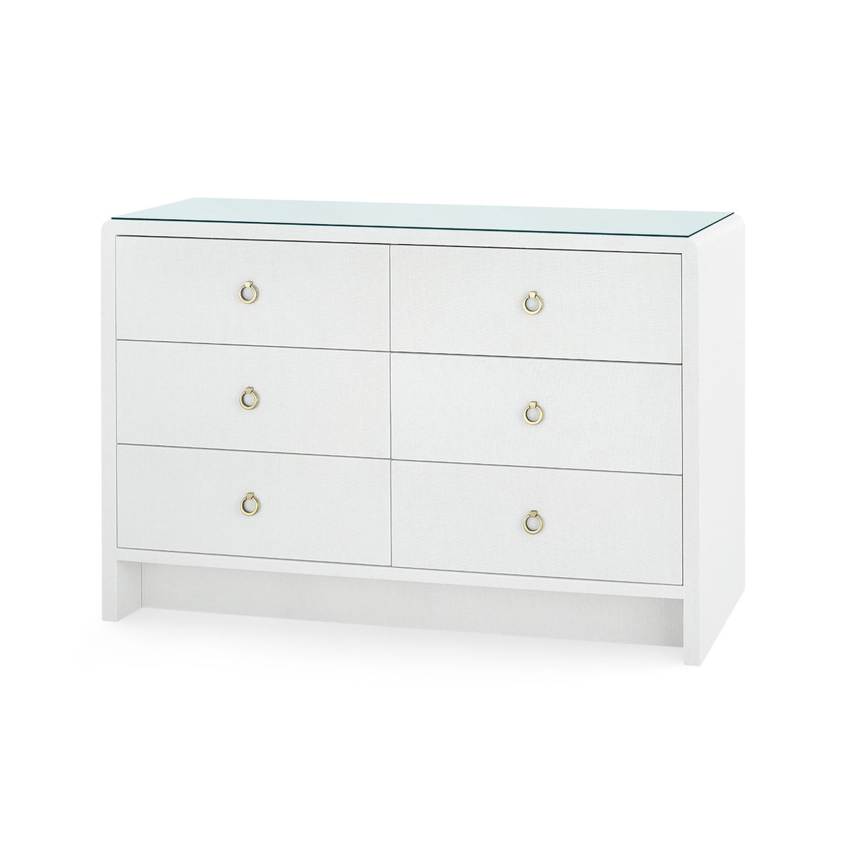 Villa & House Bryant Linen Extra Large 6-Drawer with Glass Top, Chiffon White
