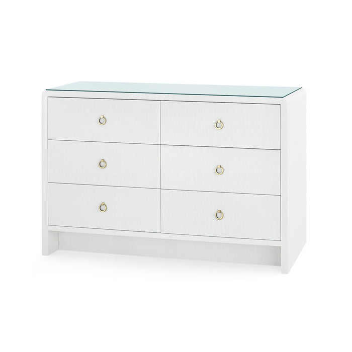 Villa & House Bryant Linen Extra Large 6-Drawer with Glass Top, Chiffon White