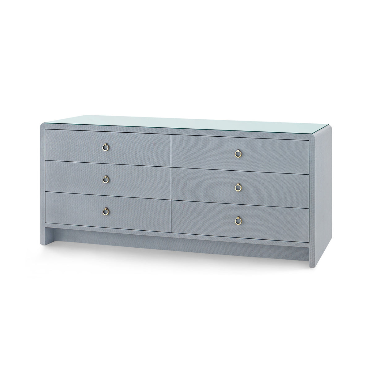 Villa & House Bryant Linen Extra Wide Large 6-Drawer with Glass Top, Winter Gray