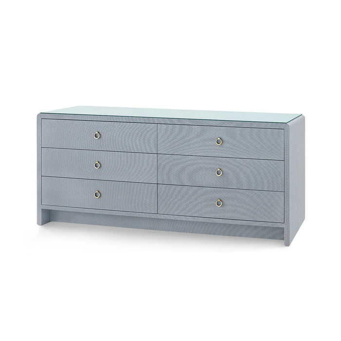 Villa & House Bryant Linen Extra Wide Large 6-Drawer with Glass Top, Winter Gray