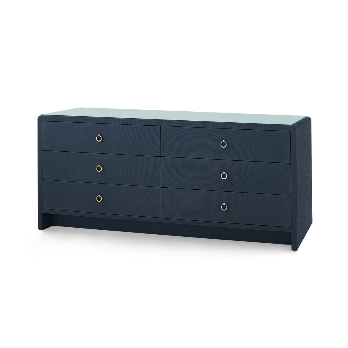 Villa & House Bryant Linen Extra Wide Large 6-Drawer with Glass Top, Blue Steel