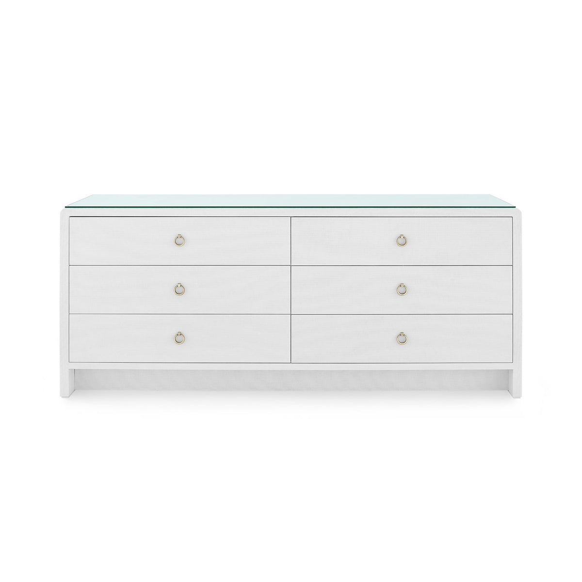 Villa & House Bryant Linen Extra Wide Large 6-Drawer with Glass Top, Chiffon White