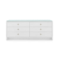 Villa & House Bryant Linen Extra Wide Large 6-Drawer with Glass Top, Chiffon White