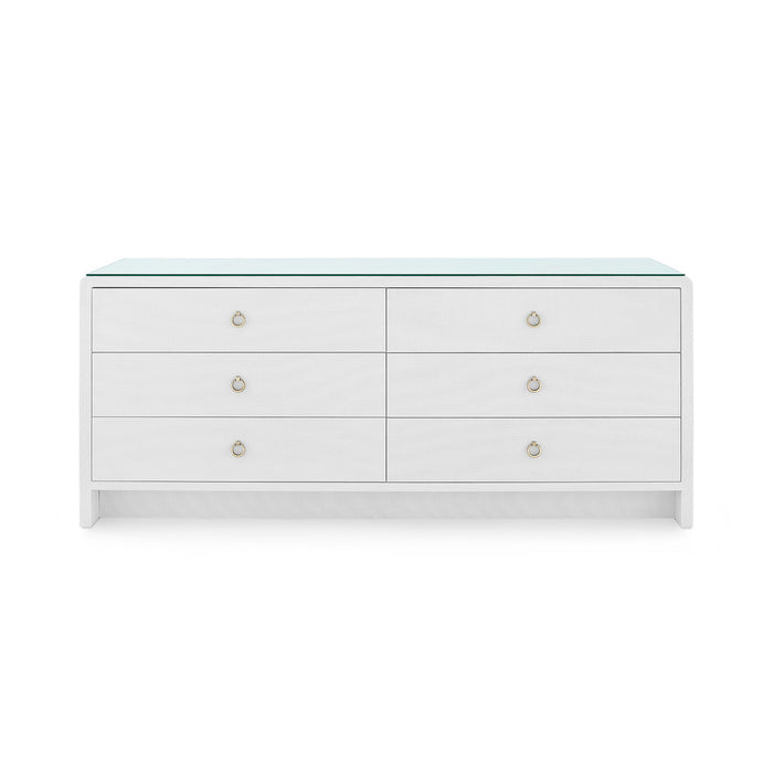 Villa & House Bryant Linen Extra Wide Large 6-Drawer with Glass Top, Chiffon White