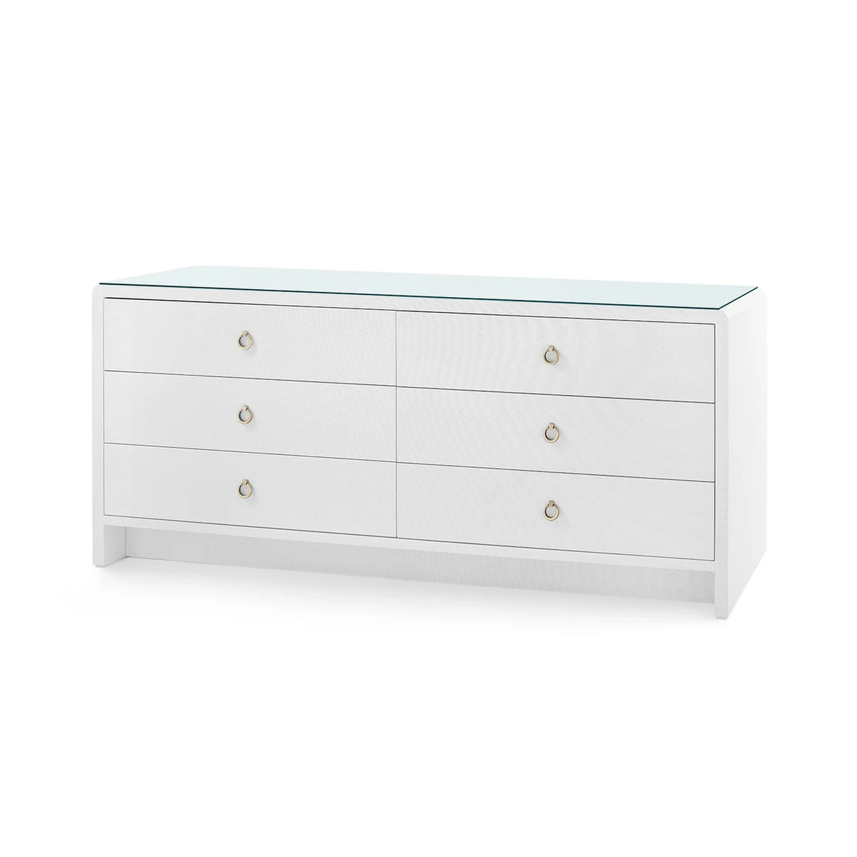 Villa & House Bryant Linen Extra Wide Large 6-Drawer with Glass Top, Chiffon White