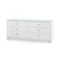 Villa & House Bryant Linen Extra Wide Large 6-Drawer with Glass Top, Chiffon White