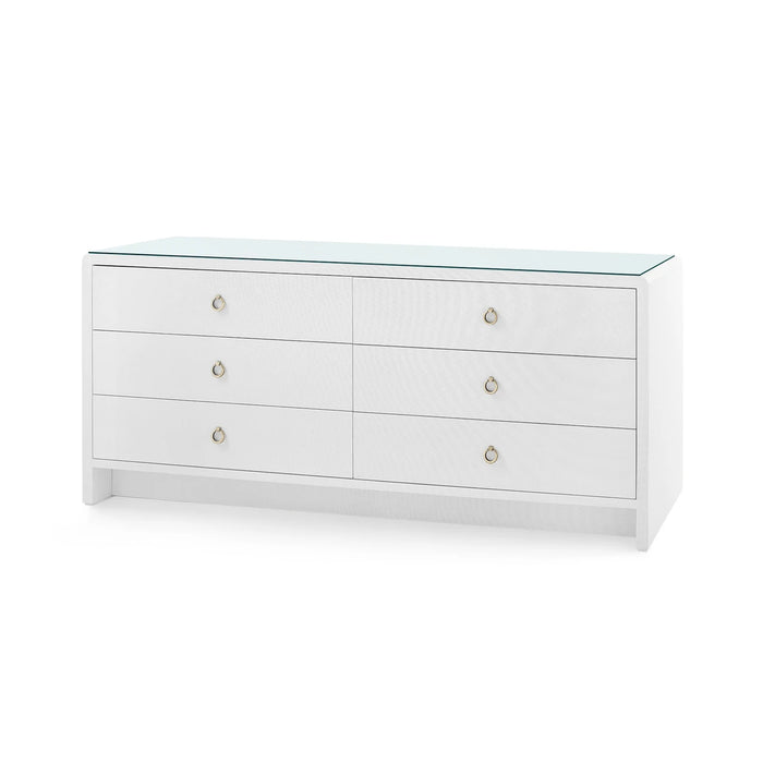 Villa & House Bryant Linen Extra Wide Large 6-Drawer with Glass Top, Chiffon White