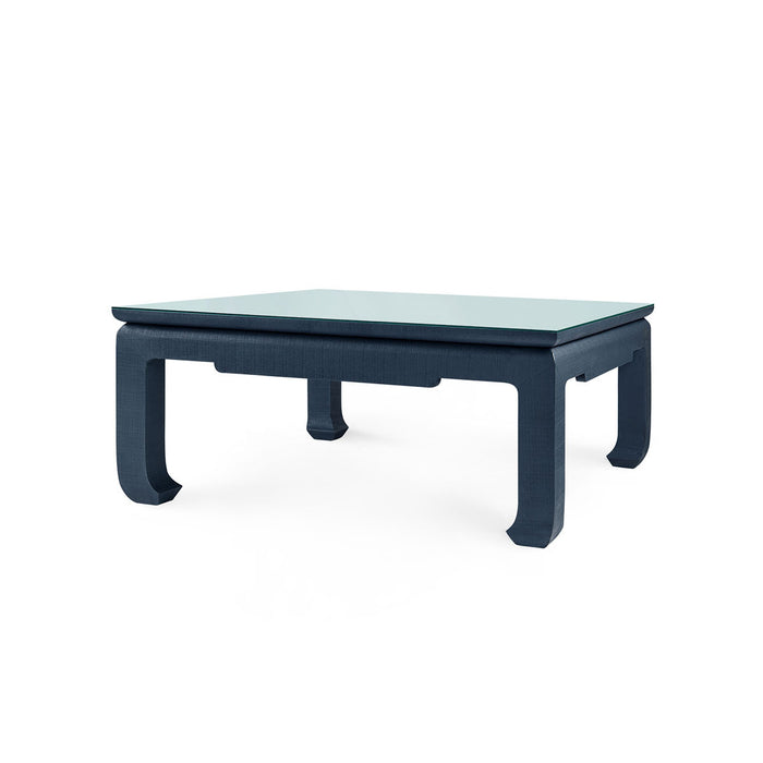 Villa & House Bethany Large Square Coffee Table with Glass Top, Storm Blue