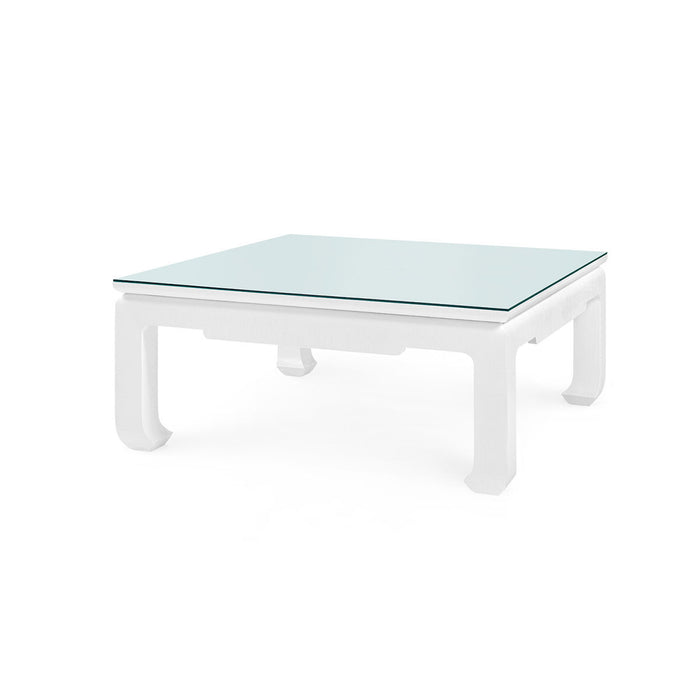 Villa & House Bethany Large Square Coffee Table with Glass Top, Vanilla
