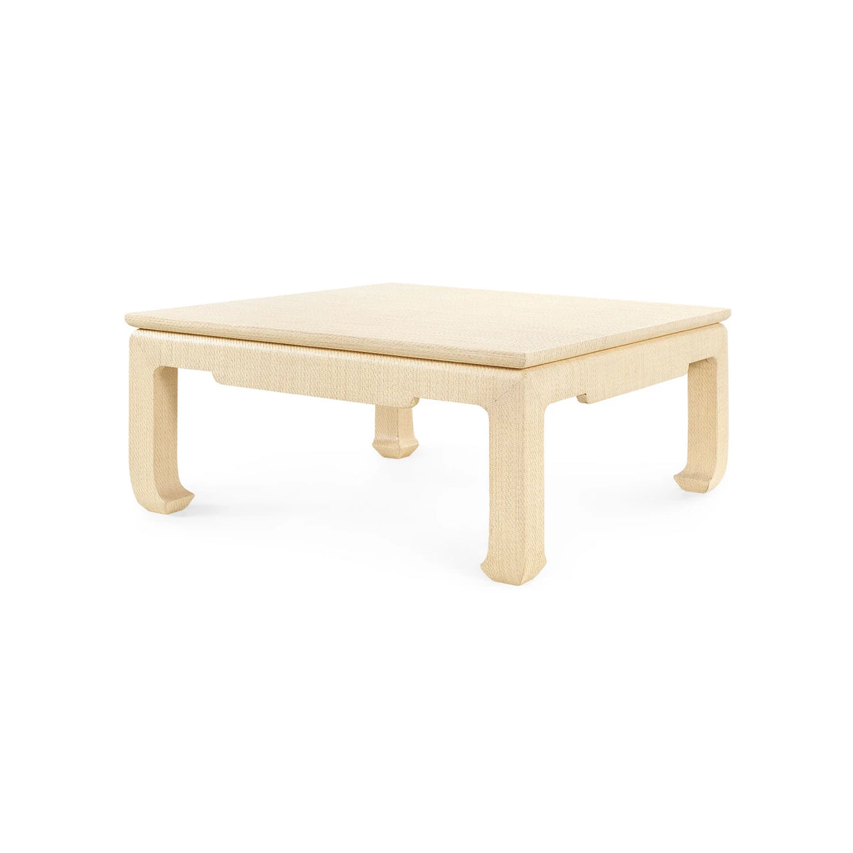 Villa & House Bethany Large Square Coffee Table with Glass Top, Natural Twill