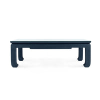 Villa & House Bethany Large Rectangular Coffee Table with Glass Top, Storm Blue