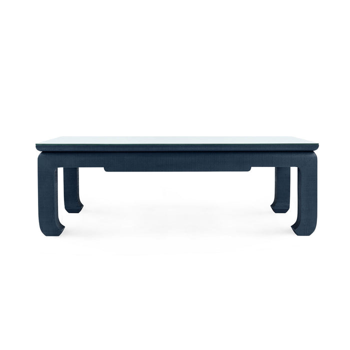 Villa & House Bethany Large Rectangular Coffee Table with Glass Top, Storm Blue