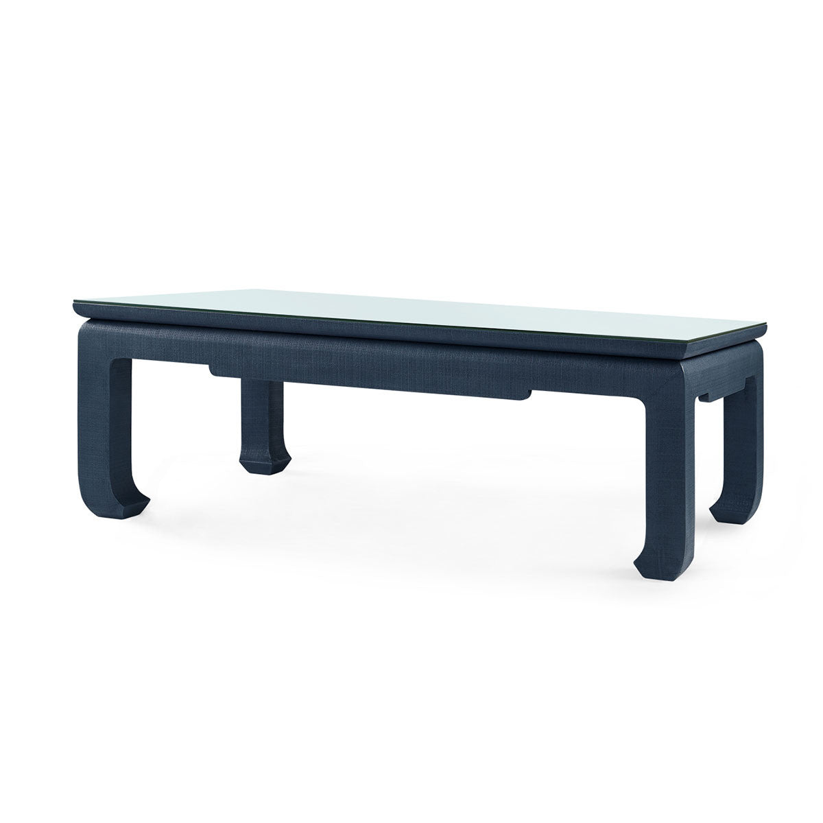 Villa & House Bethany Large Rectangular Coffee Table with Glass Top, Storm Blue