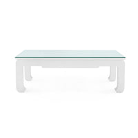 Villa & House Bethany Large Rectangular Coffee Table with Glass Top, Vanilla