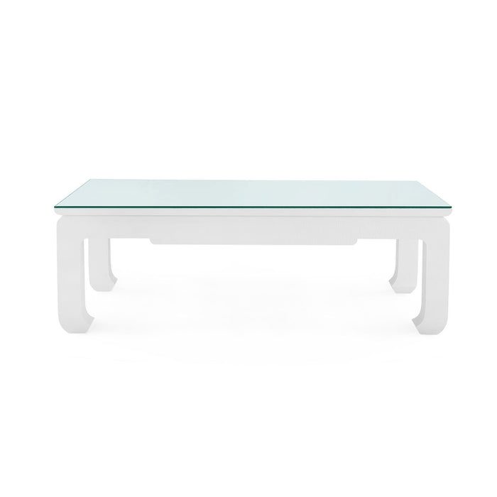 Villa & House Bethany Large Rectangular Coffee Table with Glass Top, Vanilla