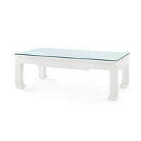 Villa & House Bethany Large Rectangular Coffee Table with Glass Top, Vanilla