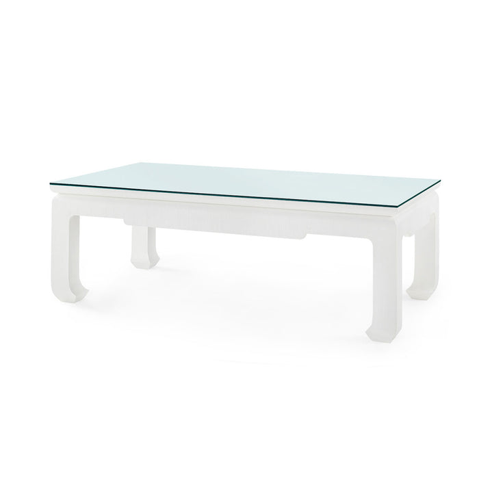 Villa & House Bethany Large Rectangular Coffee Table with Glass Top, Vanilla