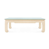 Villa & House Bethany Large Rectangular Coffee Table with Glass Top, Natural Twill