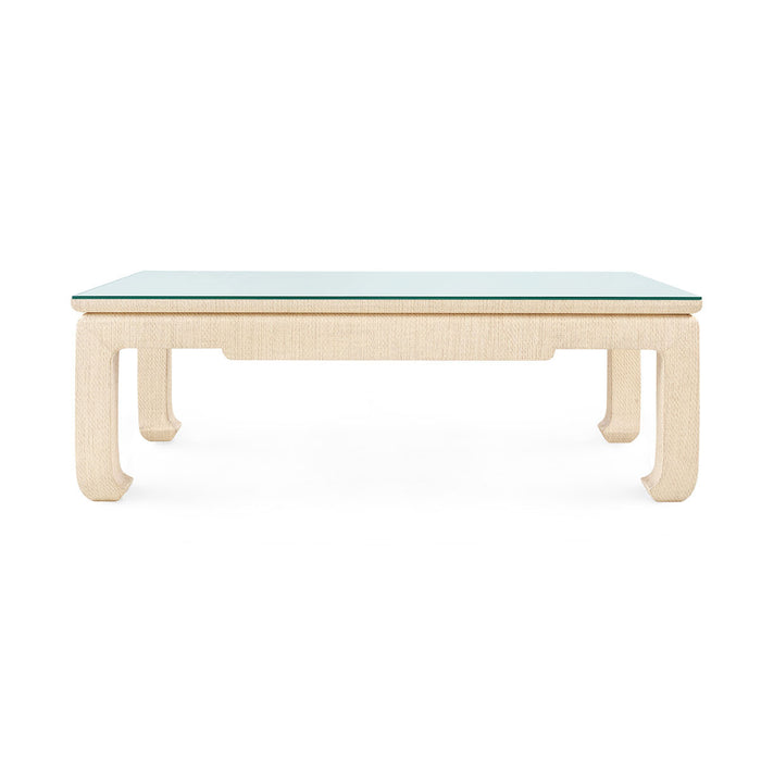 Villa & House Bethany Large Rectangular Coffee Table with Glass Top, Natural Twill
