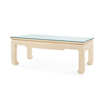 Villa & House Bethany Large Rectangular Coffee Table with Glass Top, Natural Twill