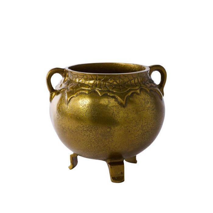 Bronze cauldron with handles on a white background