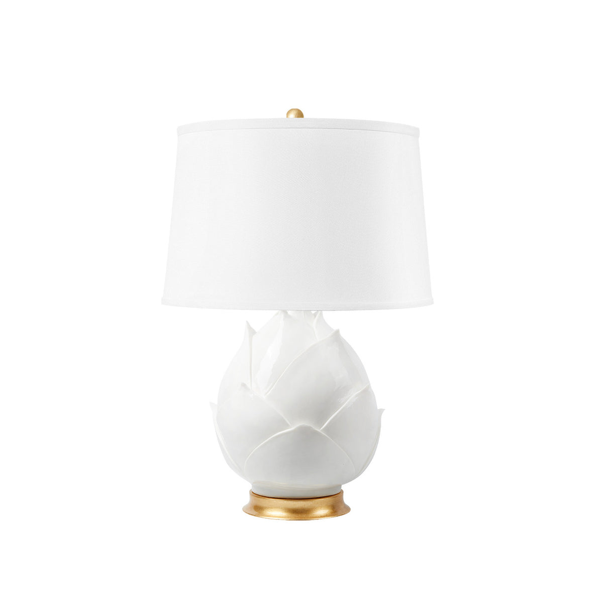 Villa & House Budding Lamp with Shade 17-inch White Linen, with Gold, Blanc de Chine